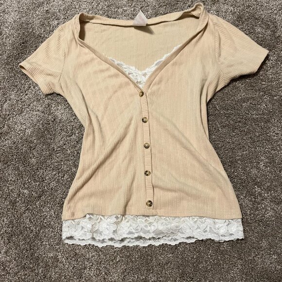 No Boundaries Women's Cream and Tan Cardigan - Picture 1 of 2